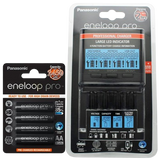 Panasonic eneloop Ladegerät BQ-CC65 inkl. LCD-Display, 4 eneloop Pro AA Mignon, AccuCell Box Blue