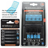 Panasonic eneloop Ladegerät BQ-CC65 inkl. LCD-Display, 4 eneloop Pro AA Mignon, AccuCell Box Blue