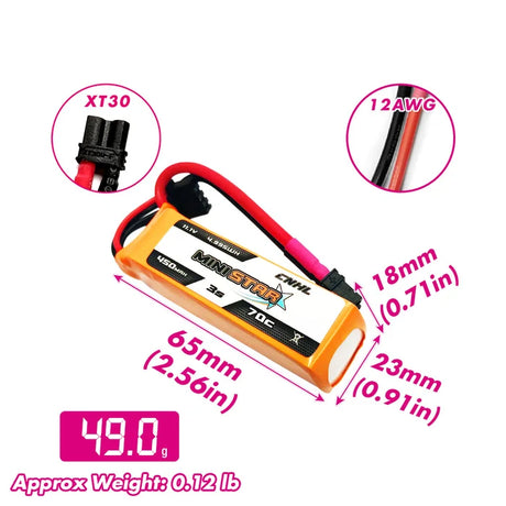 CNHL MiniStar 450 mAh 11,1 V 3S 70C LiPo-Akku mit XT30-Anschluss für BETAFPV Pavo20 Pro (2 St.)