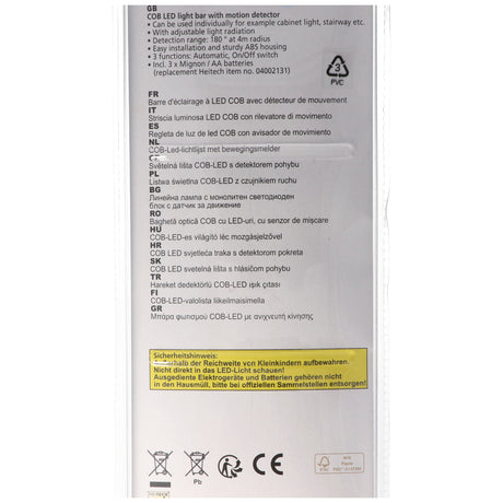 Heitech COB-LED-Lichtleiste mit Bewegungsmelder, ideal für Beleuchtung in Schränken, Treppenhäuser, Küchenzeilen, einstellbarer Lichtstrahl