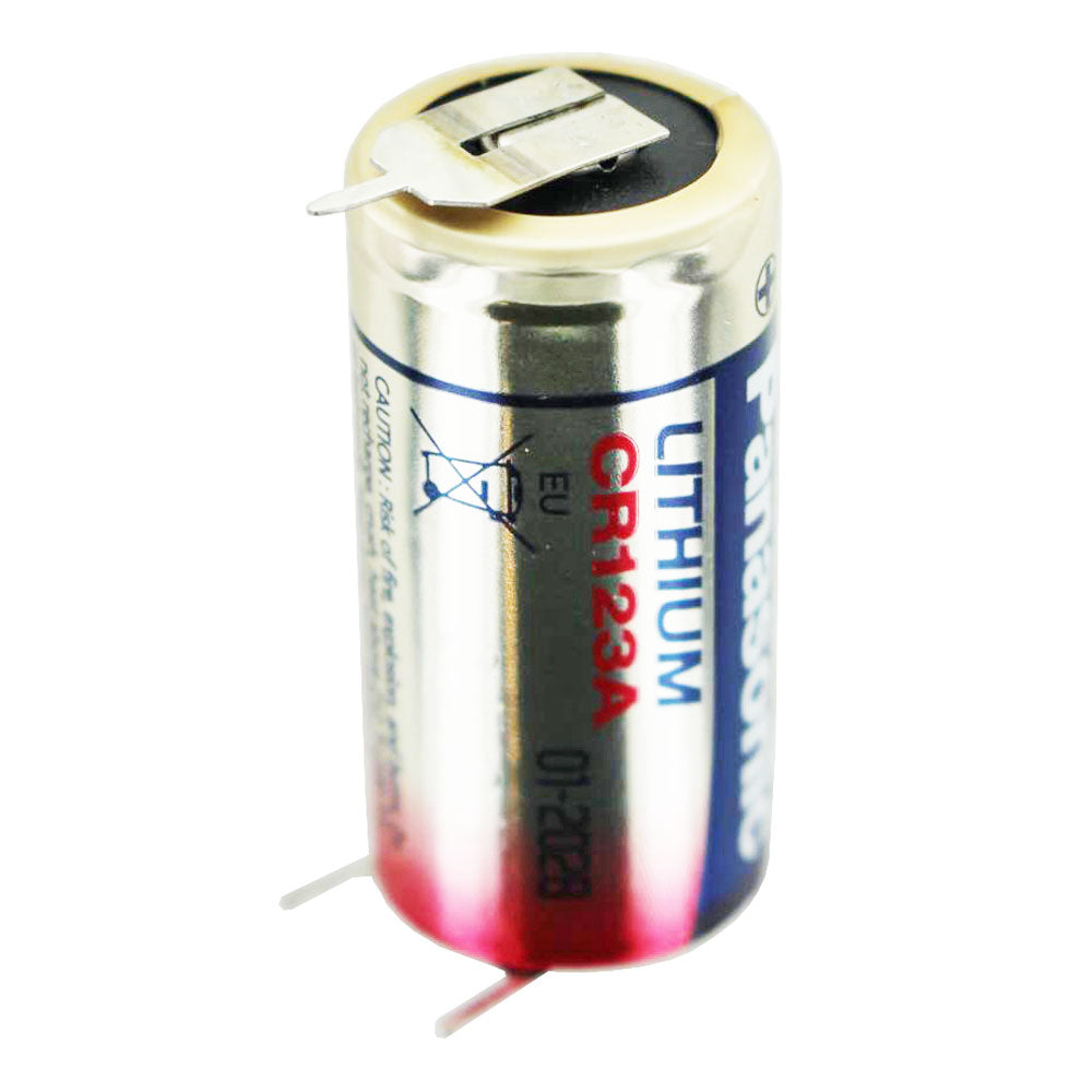 Panasonic CR123A Batterie mit 3er Printanschluss 1er Print Plus und 2er Print - Kontakt, Spannung 3 Volt