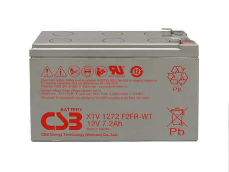 CSB-XTV1272FR-WT 12 Volt 7,2 Ah AGM Akku mit 6,3mm Anschluss, Flame retardant Geghäuse, Abmessungen 150,9x64,8x94,3