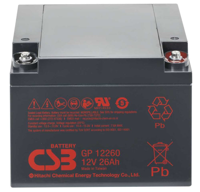 CSB GP12260 VdS – 12V 26Ah AGM Blei-Akku wartungsfrei mit M5 Schraubanschluss