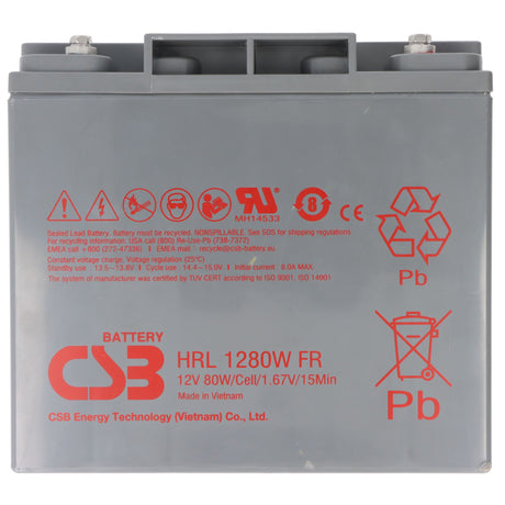 CSB HRL1280W FR 12V Blei-Akku (AGM) wartungsfrei 181x76,2x167mm M5 Anschluss