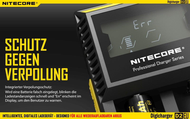 Nitecore Digicharger D2 EU - Ladegerät für Li-Ion, Ni-MH, Ni-CD und LIFePo4 Akkus