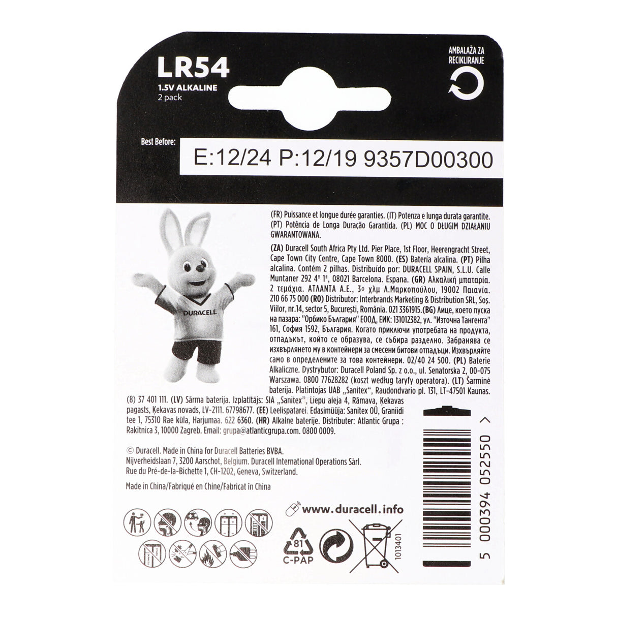 Duracell Knopfzelle LR54, AG10, LR54, LR1130, 189, RW89, 2er Blister