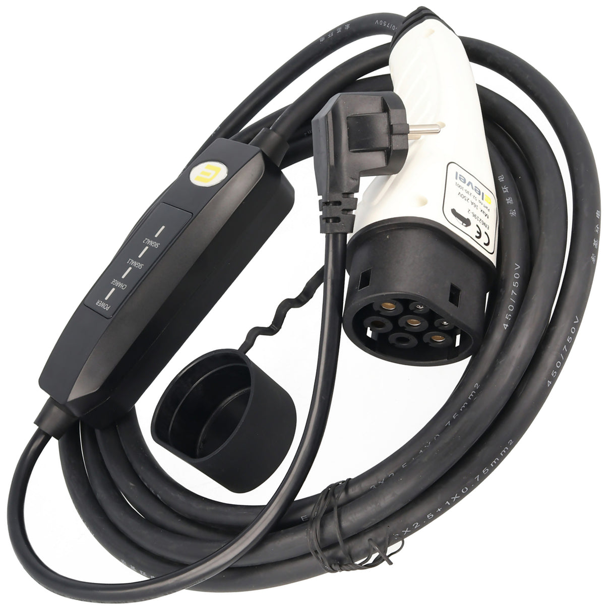 AccuCell Ladekabel für Elektroautos mit SchuKo-Stecker auf Typ 2 Mode2 230V 13A 1-Phasen Ladetechnologie mit max. 3kW nur 1,79KG