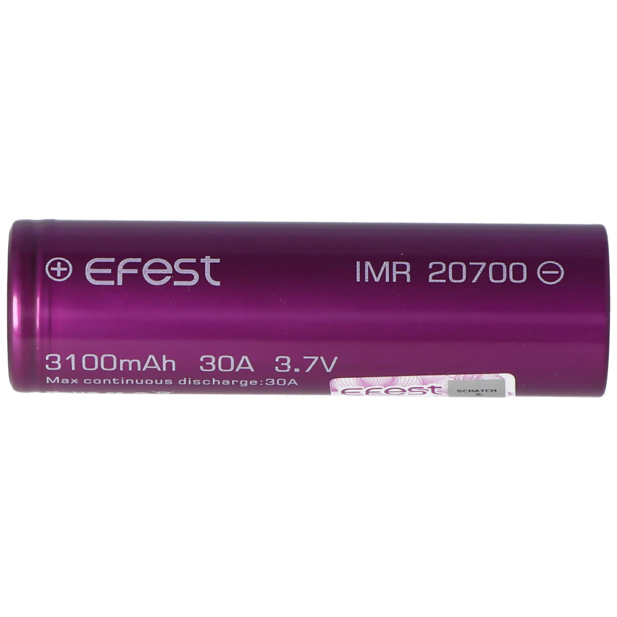 Efest IMR 20700 - 3100mAh 3,6V - 3,7V Li-Ion-Akku min. 3030mAh typ. 3100mAh maximal 30A Stromabgabe (Flat Top)