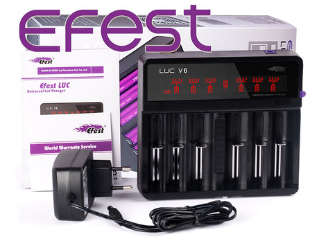 Efest LUC V6 Ladegerät für 3,6V - 3,7V Li-Ion-Akkus mit HD-LCD-Anzeige