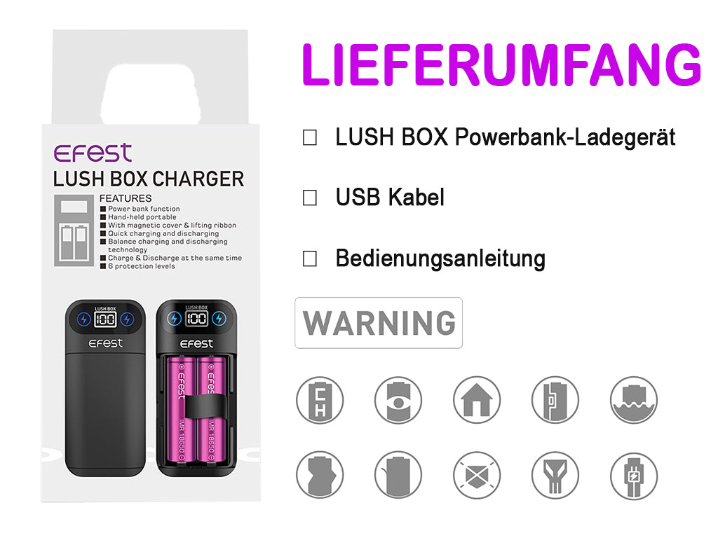 Efest Lush Box Powerbank Ladegerät für 18650 3,6V -3,7V Lithium Ionen Akkus