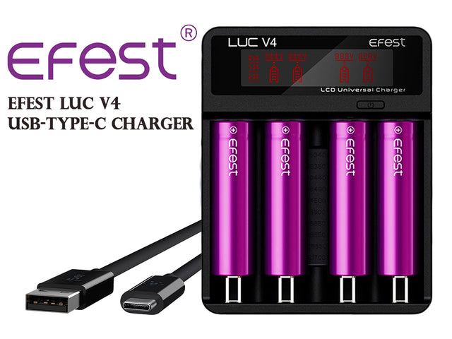 Efest LUC V4 USB-C Ladegerät für Li-Ionen Akkus 3,6V - 3,7V | 4 Slots LCD | 0,5A / 1A / 2A