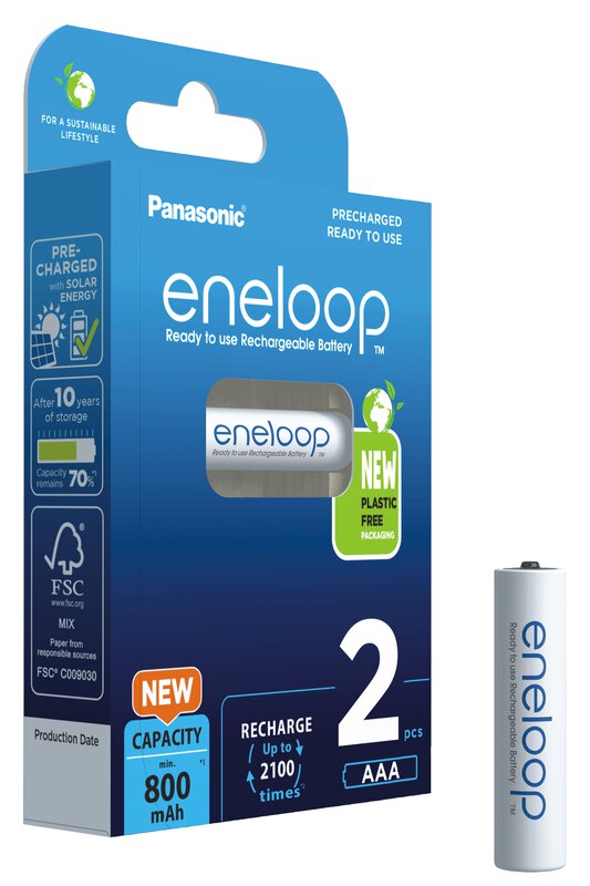 Eneloop Panasonic Ni-MH Akku 800mAh AAA 1,2V - 2er Blister BK-3MCDE/2BE