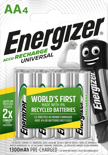 Energizer Akku NiMH, Mignon, AA, HR06, 1.2V/1300mAh Universal, Pre-charged, Retail Blister (4-Pack)
