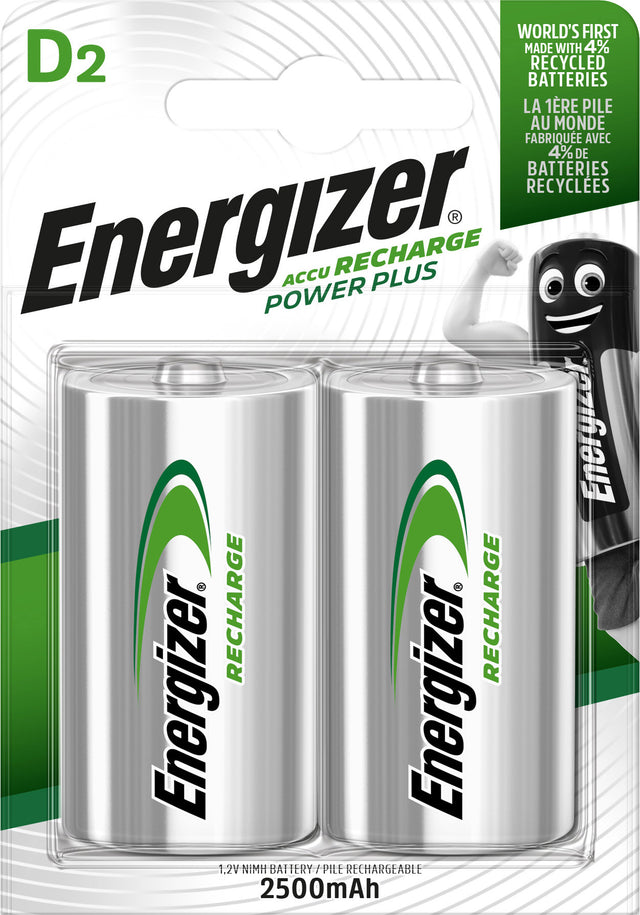 Energizer Akku NiMH, Mono, D, HR20, 1.2V/2500mAh Power Plus, Pre-charged, Retail Blister (2-Pack)