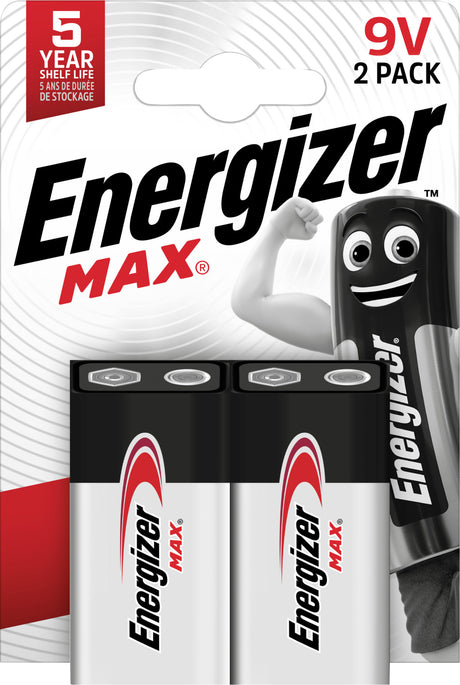 Energizer Batterie Alkaline, E-Block, 6LR61, 9V Max, Retail Blister (2-Pack)
