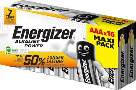 Energizer Batterie Alkaline, Micro, AAA, LR03, 1.5V Alkaline Power, Retail Blister (16-Pack)