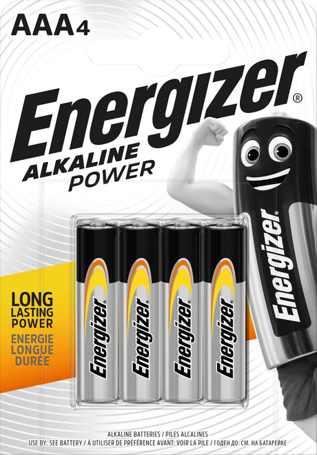 Energizer Batterie Alkaline, Micro, AAA, LR03, 1.5V Alkaline Power, Retail Blister (4-Pack)