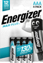 Energizer Batterie Alkaline, Micro, AAA, LR03, 1.5V Max Plus, Retail Blister (4-Pack)