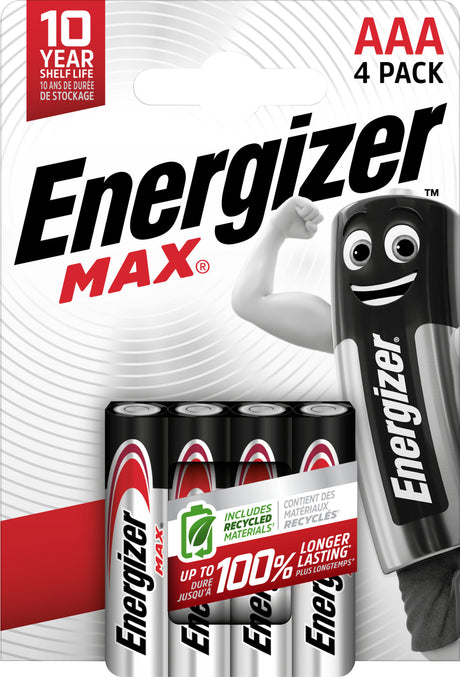 Energizer Batterie Alkaline, Micro, AAA, LR03, 1.5V Max, Retail Blister (4-Pack)