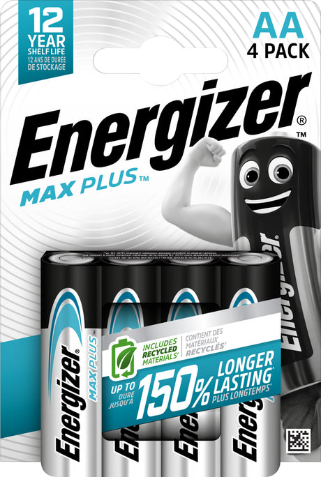 Energizer Batterie Alkaline, Mignon, AA, LR06, 1.5V Max Plus, Retail Blister (4-Pack)