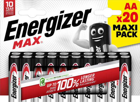 Energizer Batterie Alkaline, Mignon, AA, LR06, 1.5V Max, Retail Blister (20-Pack)