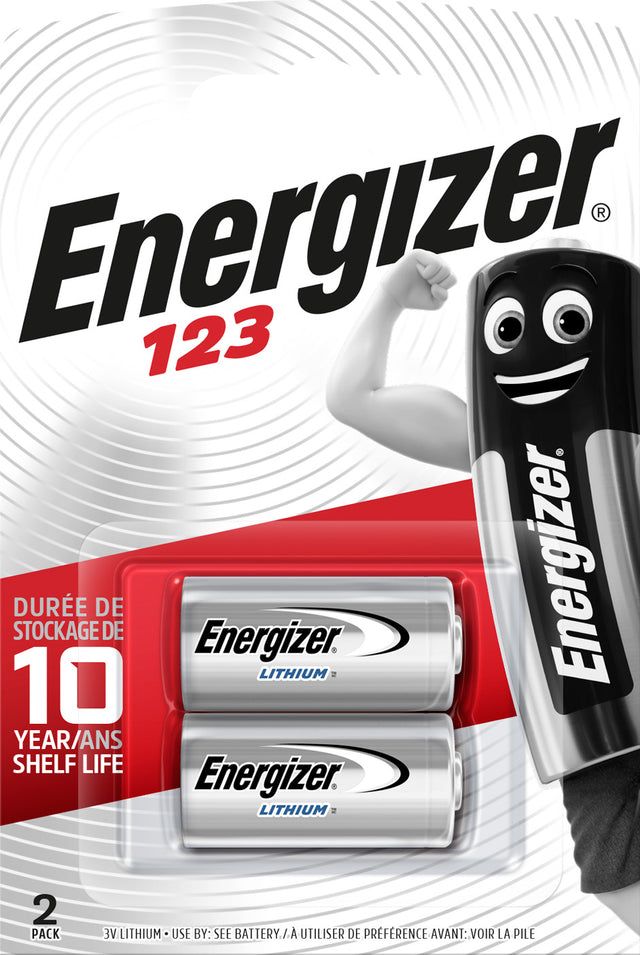 Energizer Batterie Lithium, CR123, 3V Photo, Retail Blister (2-Pack)