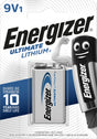Energizer Batterie Lithium, E-Block, 6FR61, 9V Ultimate Lithium, Retail Blister (1-Pack)