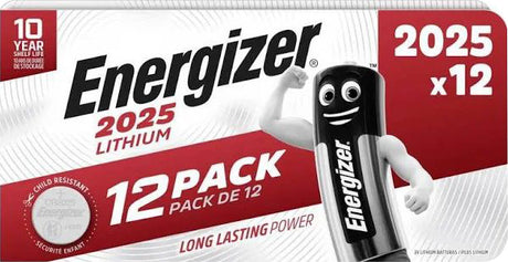 Energizer Batterie Lithium, Knopfzelle, CR2025, 3V Electronics, Retail Blister (12-Pack)