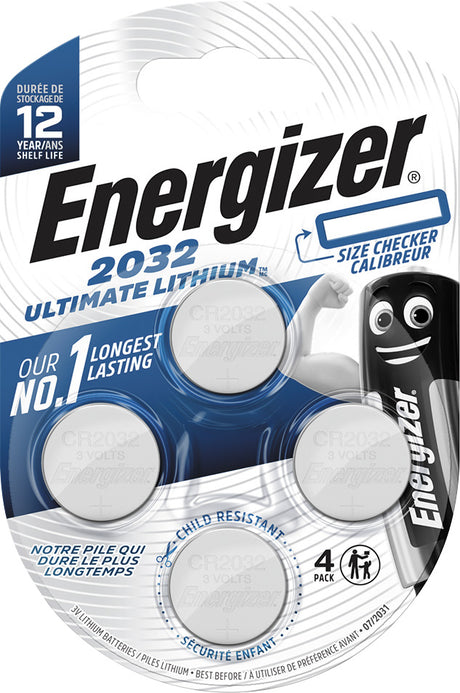Energizer Batterie Lithium, Knopfzelle, CR2032, 3V Ultimate Lithium, Electronics, Retail (4-Pack)