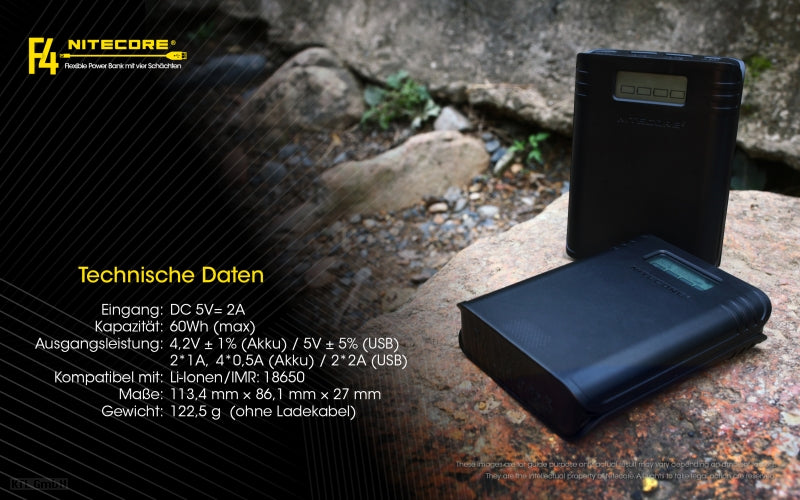 Nitecore F4 FlexBank Powerbank-Ladegerät für Li-Ionen-Akkus