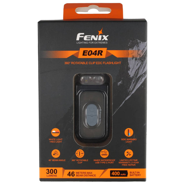 Fenix E04R – Kompakte 360° Clip-EDC-Taschenlampe mit Weiß-, Rot- und RGB-Licht