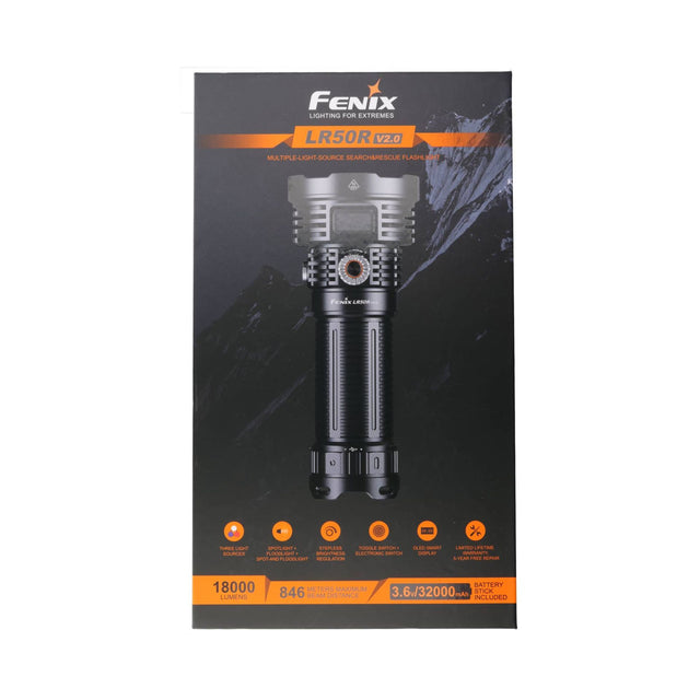 Fenix LR50R V2.0 LED Taschenlampe – 18.000 Lumen, 846 m, Rotlicht & UV-Licht, Schwarz