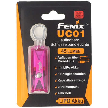 Fenix UC01 LED-Taschenlampe im lila Gehäu schlüsselbundleuchtese, mit Akku und USB Ladefunktion