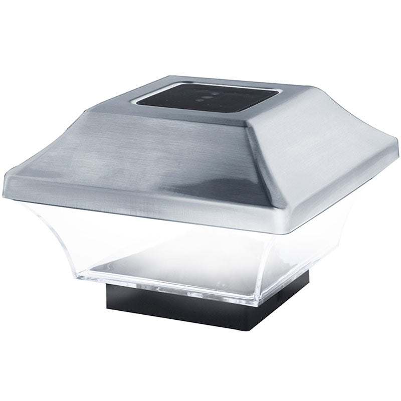 EZ Solar Zaunpfostenleuchte Solar LED Leuchte für Zaunpfähle, Garten Pfostenkappen, Zaunpfosten GL067SS in Edelstahl und Kunststoff mit 2 Adaptern