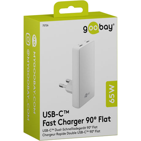 Goobay - 65 W, USB-C, Pd-GaN-Dual-Schnellladegerät 90 Flat, Weiß
