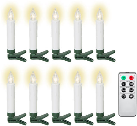 Goobay 10 kabellose LED-Weihnachtsbaumkerzen - mit Klemmen, Fernbedienung und Timerfunktion, dimmbar, warmweiß (2600 K)