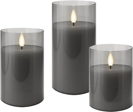 Goobay 3er-Set LED-Echtwachs-Kerzen im Glas mit Timerfunktion und 3D-Flammenkegel, batteriebetrieben, warmweiß (2700 K)