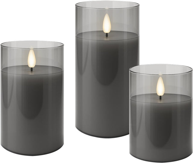 Goobay 3er-Set LED-Echtwachs-Kerzen im Glas mit Timerfunktion und 3D-Flammenkegel, batteriebetrieben, warmweiß (2700 K)