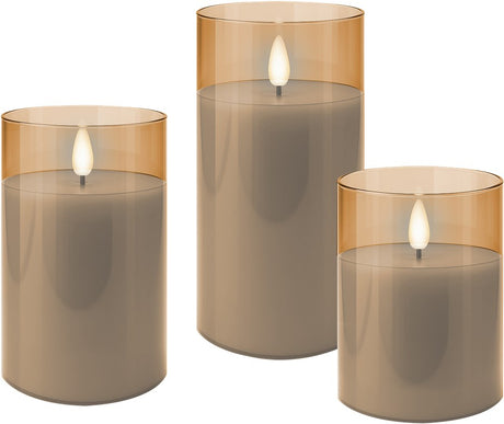 Goobay 3er-Set LED-Echtwachs-Kerzen im Glas mit Timerfunktion und 3D-Flammenkegel, batteriebetrieben, warmweiß (2700 K)
