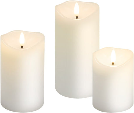 Goobay 3er-Set LED-Echtwachskerzen, weiß - mit Timerfunktion und 3D-Flammenkegel, batteriebetrieben, warmweiß (2700 K)