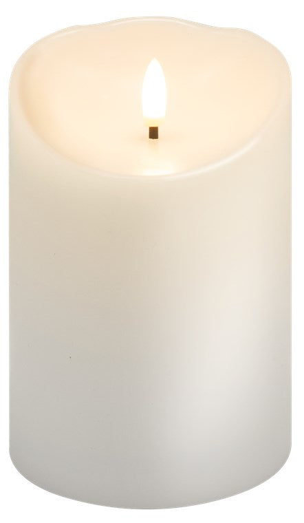 Goobay LED-Echtwachskerze, weiß, 10 x 15 cm - mit Timerfunktion und 3D-Flammenkegel, batteriebetrieben, warmweiß (2700 K)