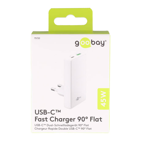Goobay Multi Fast Charger 45 W – USB-C PD GaN Dual-Schnellladegerät mit 90° Flat Design
