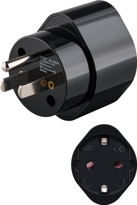 Goobay Netzadapter US/Japan, Schwarz - Schutzkontaktbuchse (Typ F, CEE 7/3) > US-/Japan-Stecker (Typ B, NEMA 5-15, 3-polig)