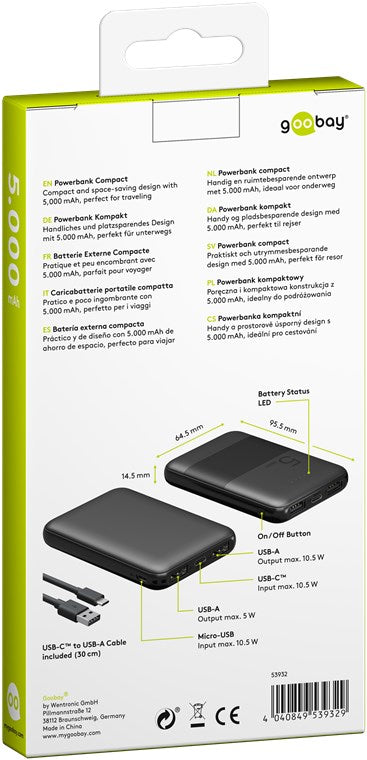 Goobay Powerbank kompakt 5.000 mAh