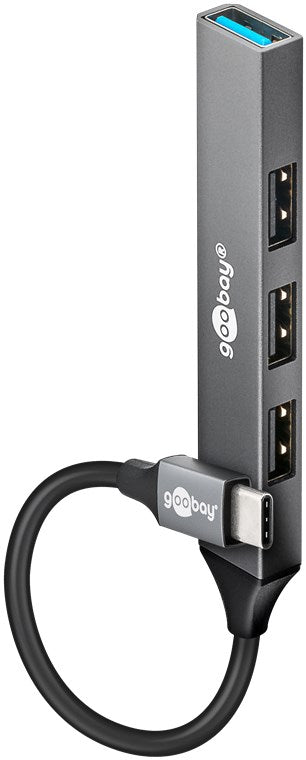 Goobay Slim 4-Port USB-Hub, USB-C™ auf USB-A, USB 3.2 - USB-C™-Stecker (USB 3.2) > 1x USB-A-Buchse (USB 3.2), 3x USB-A-Buchse (USB 2.0)