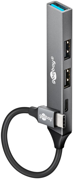 Goobay Slim 4-Port USB-Hub, USB-C™ auf USB-C™/USB-A, USB 3.2 - USB-C™-Stecker > 1x USB-A-Buchse (USB 3.2), 1x USB-C™-Buchse (USB 2.0), 2x USB-A-Buchse (USB 2.0)