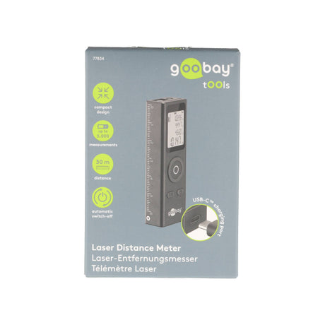 Goobay Tools Laser-Entfernungsmesser 30 m – Kompaktes Messgerät für Längen-, Flächen- und Volumenmessung