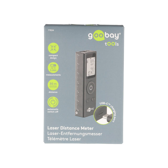 Goobay Tools Laser-Entfernungsmesser 30 m – Kompaktes Messgerät für Längen-, Flächen- und Volumenmessung