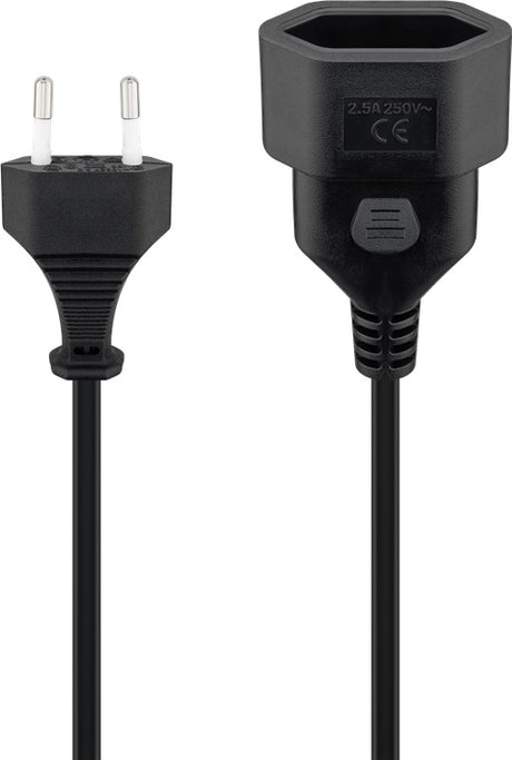 Goobay Verlängerungskabel Eurostecker, 2 m, schwarz - Eurostecker (Typ C, CEE 7/16) > Eurokupplung