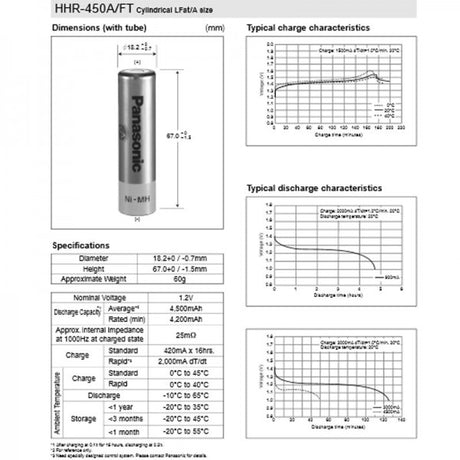 Panasonic HHR-450A NIMH Akku 4/3A 1,2 Volt 4500mAh mit Lötfahne U-Form